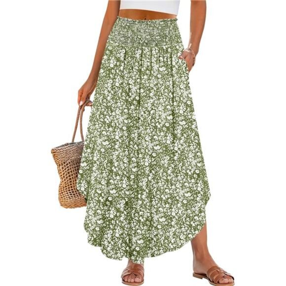 Women's Maxi Skirts Summer Boho Floral Floral Green - Picture 1 of 6